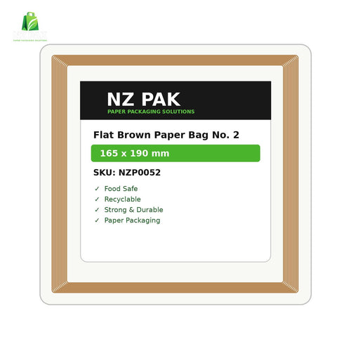 Flat Brown Paper Bag No. 2 - 165 x 190 mm - size and pack details