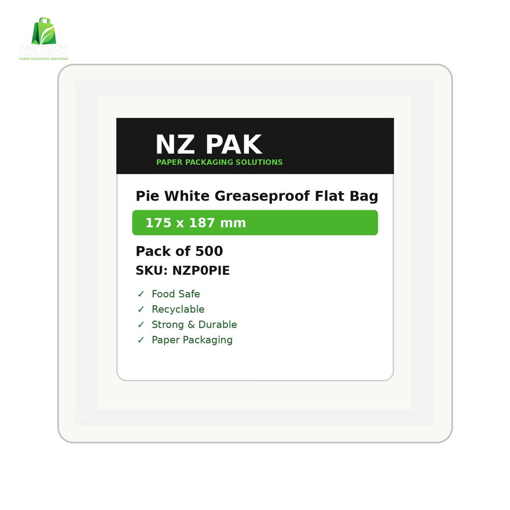 Pie White Greaseproof Flat Bag - 175 x 187 mm - size and pack details